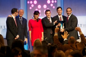 Aspire, Hult Prize 2013 winning team from Canada's McGill University with President Clinton